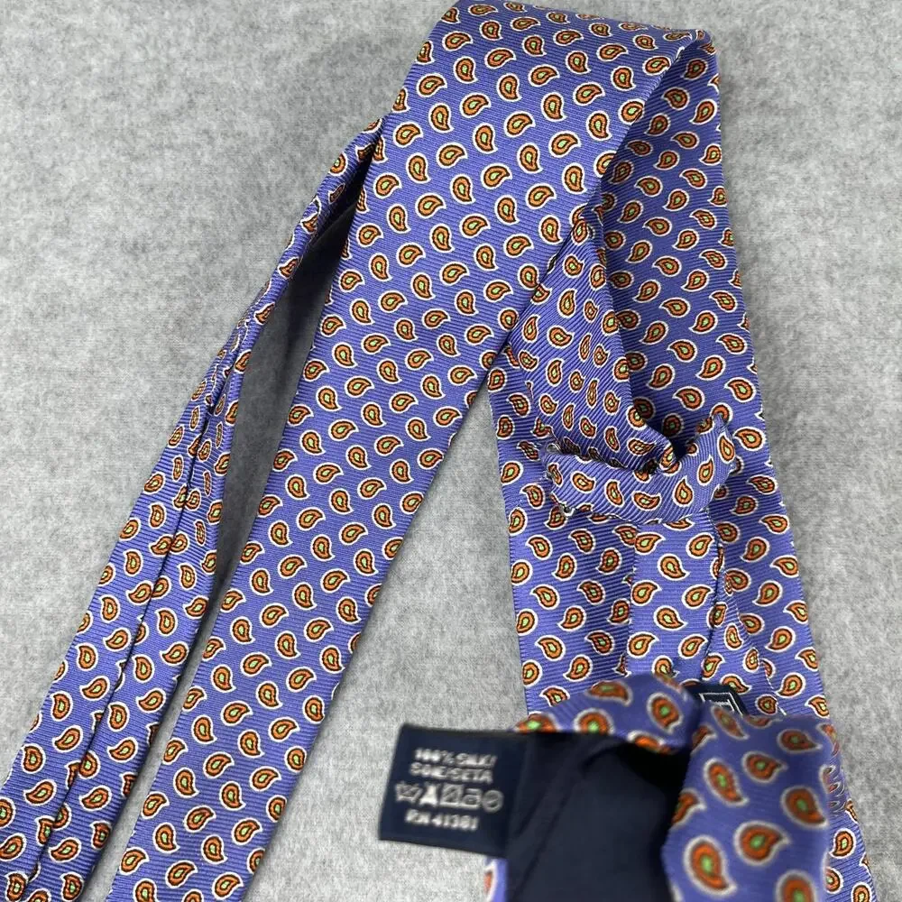 Vintage Polo Ralph Lauren Necktie Silk Blue Paisley Made In Italy Tie
